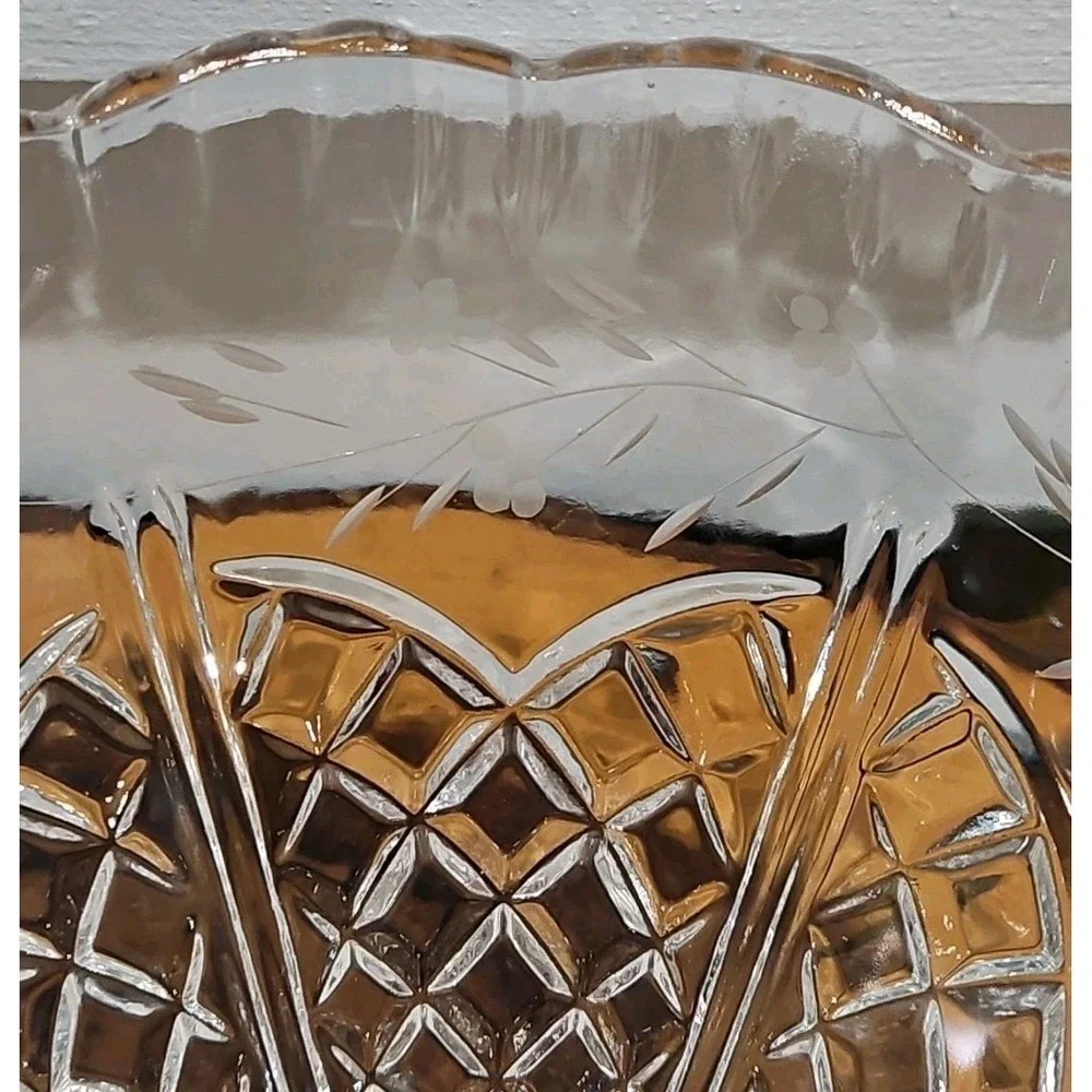 Vintage Cut-Crystal Floral Heavy‎ Hurricane Lamp Shade (1.5